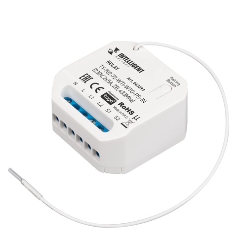 INTELLIGENT ARLIGHT Релейный модуль TY-702-72-WTI-WTO-PS-IN (230V, 2x5A, ZB, 433Mhz) (IARL, IP20 Пластик, 3 года)