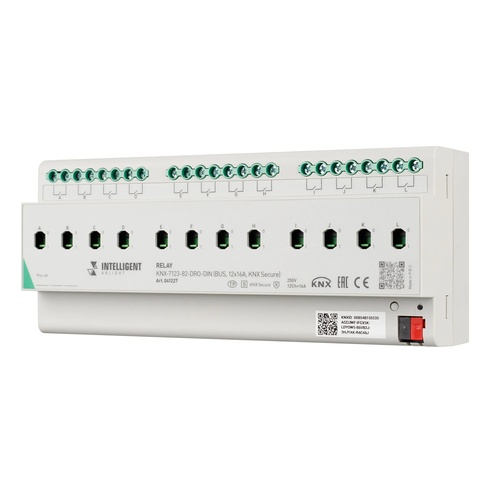 INTELLIGENT ARLIGHT Релейный модуль KNX-7123-82-DRO-DIN (BUS, 12x16A, KNX Secure) (IARL, IP20 Пластик, 2 года)