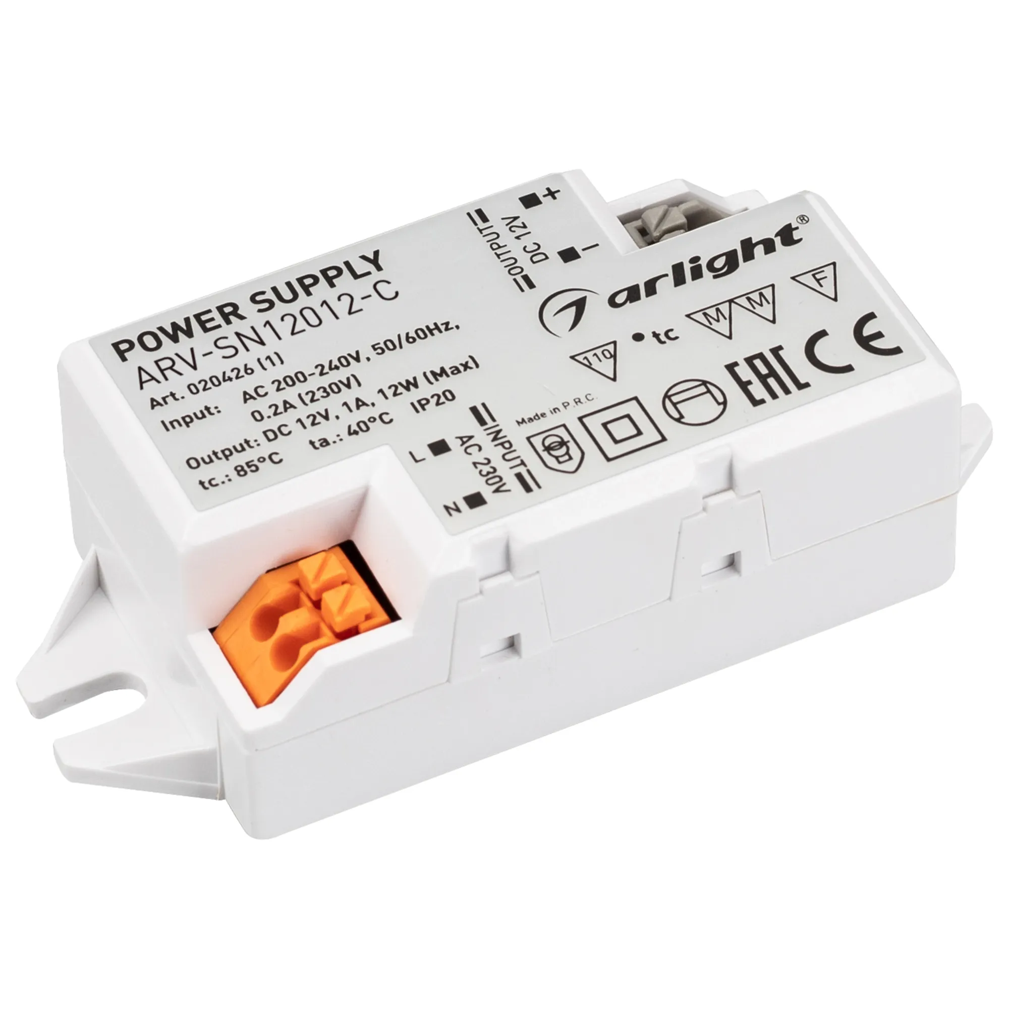 Блок питания ARV-SN12012-C (12V, 1A, 12W) (Arlight, IP20 Пластик, 3 года) - изображение товара