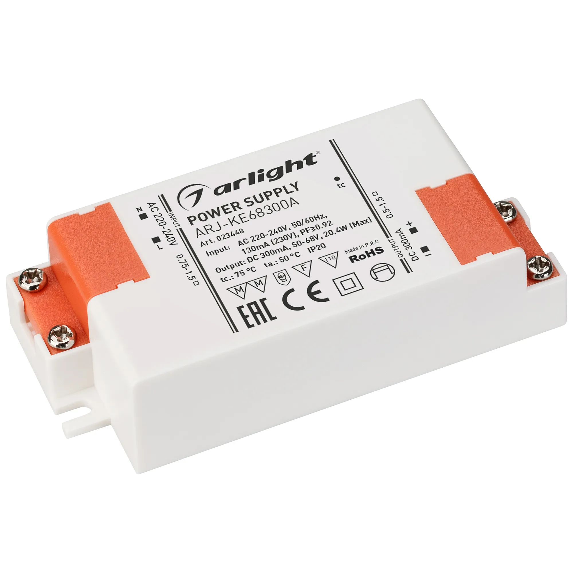 Блок питания ARJ-KE68300A (20W, 300mA, PFC) (Arlight, IP20 Пластик, 5 лет) - изображение товара