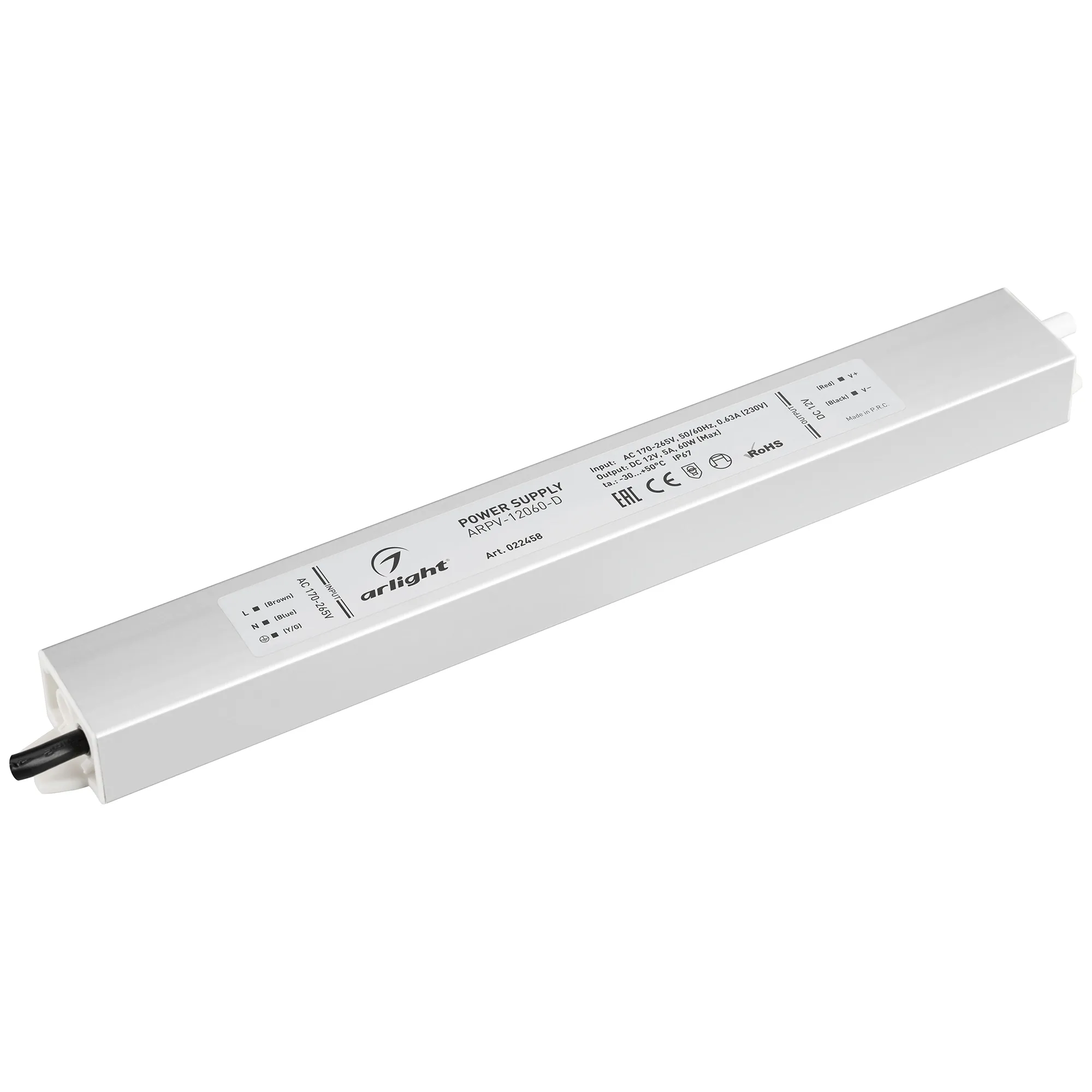 Блок питания ARPV-12060-D (12V, 5A, 60W) (Arlight, IP67 Металл, 3 года) - изображение товара