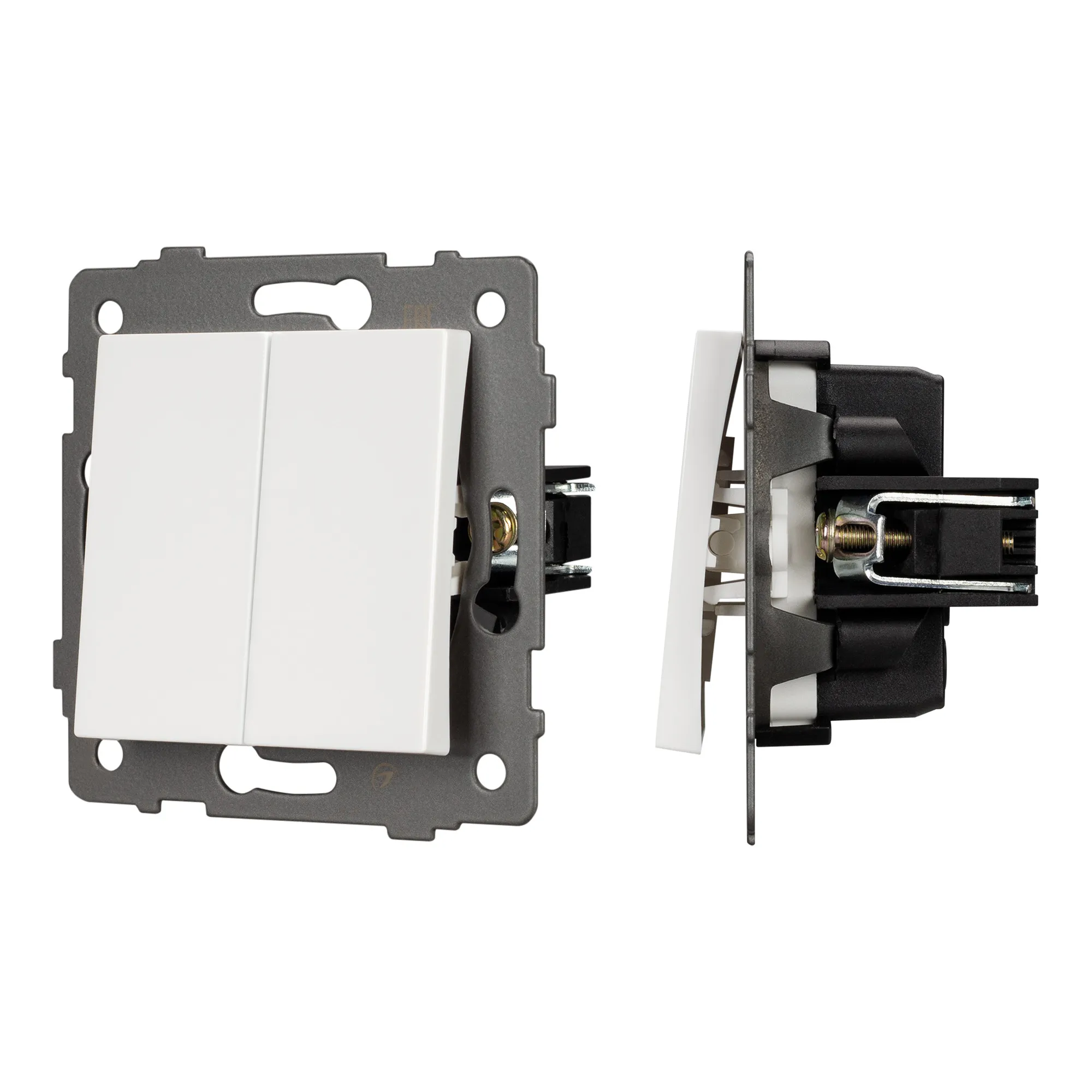 Механизм выключателя двухклавишный непроходной SWT-MK02-PL-WH-V (250V, 10A) (Arlight, -) - изображение товара